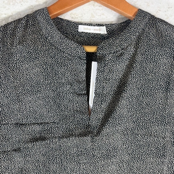 NWT BISHOP + YOUNG Women's Satin Black Polka Dots Long Sleeve Blouse Sz L - Picture 4 of 14